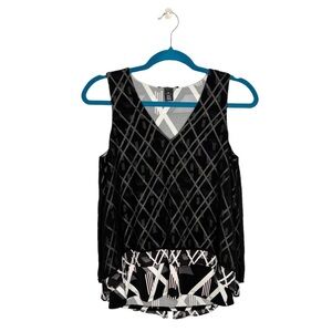 WHBM Layered Split Back V Neck Sleeveless High Low Blouse